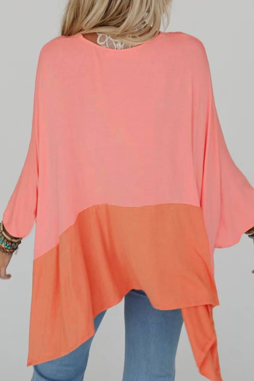 Colorblock 3/4 Sleeve Oversized Top