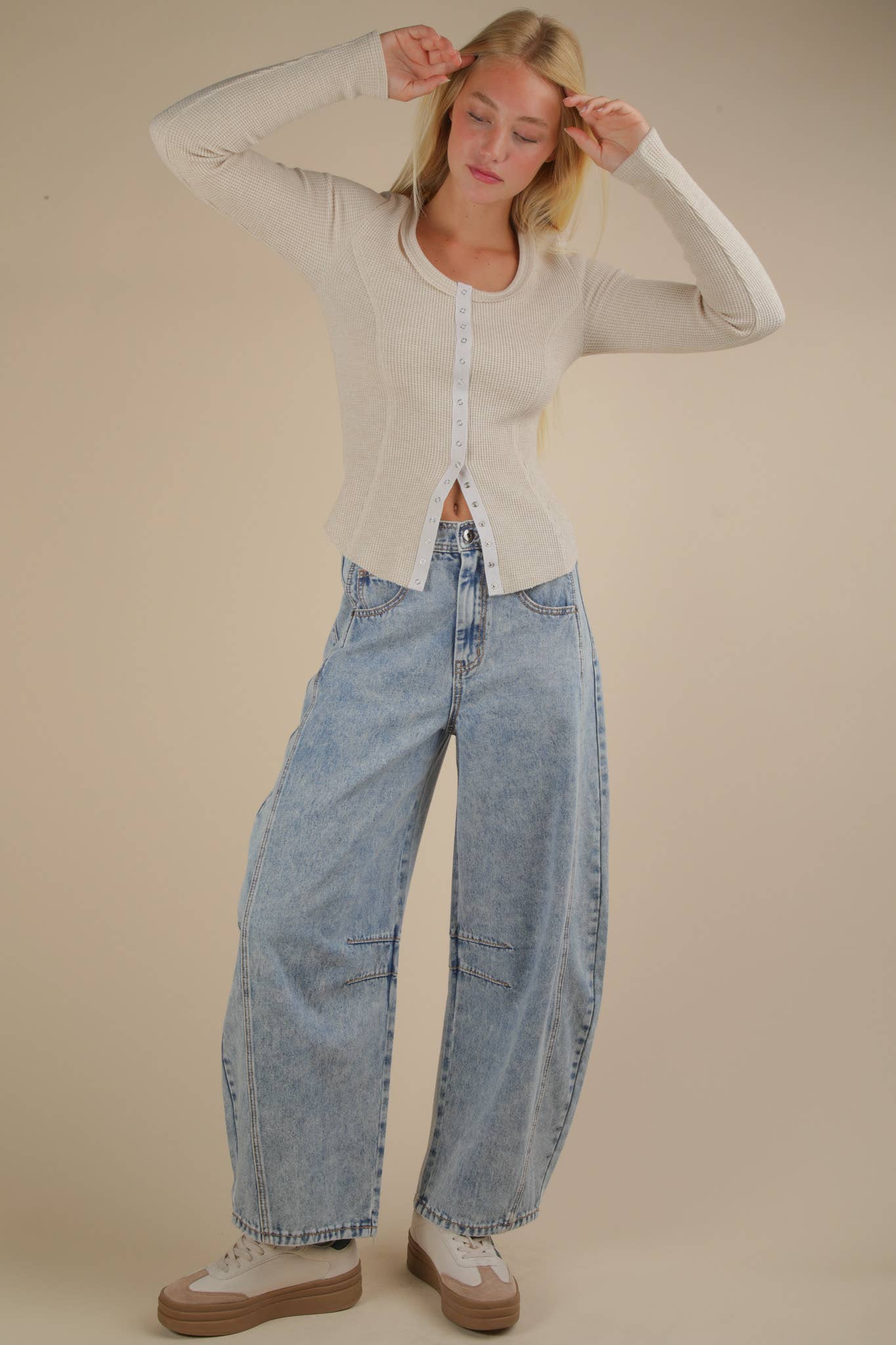 Button Down Fitted Knit Casual Top