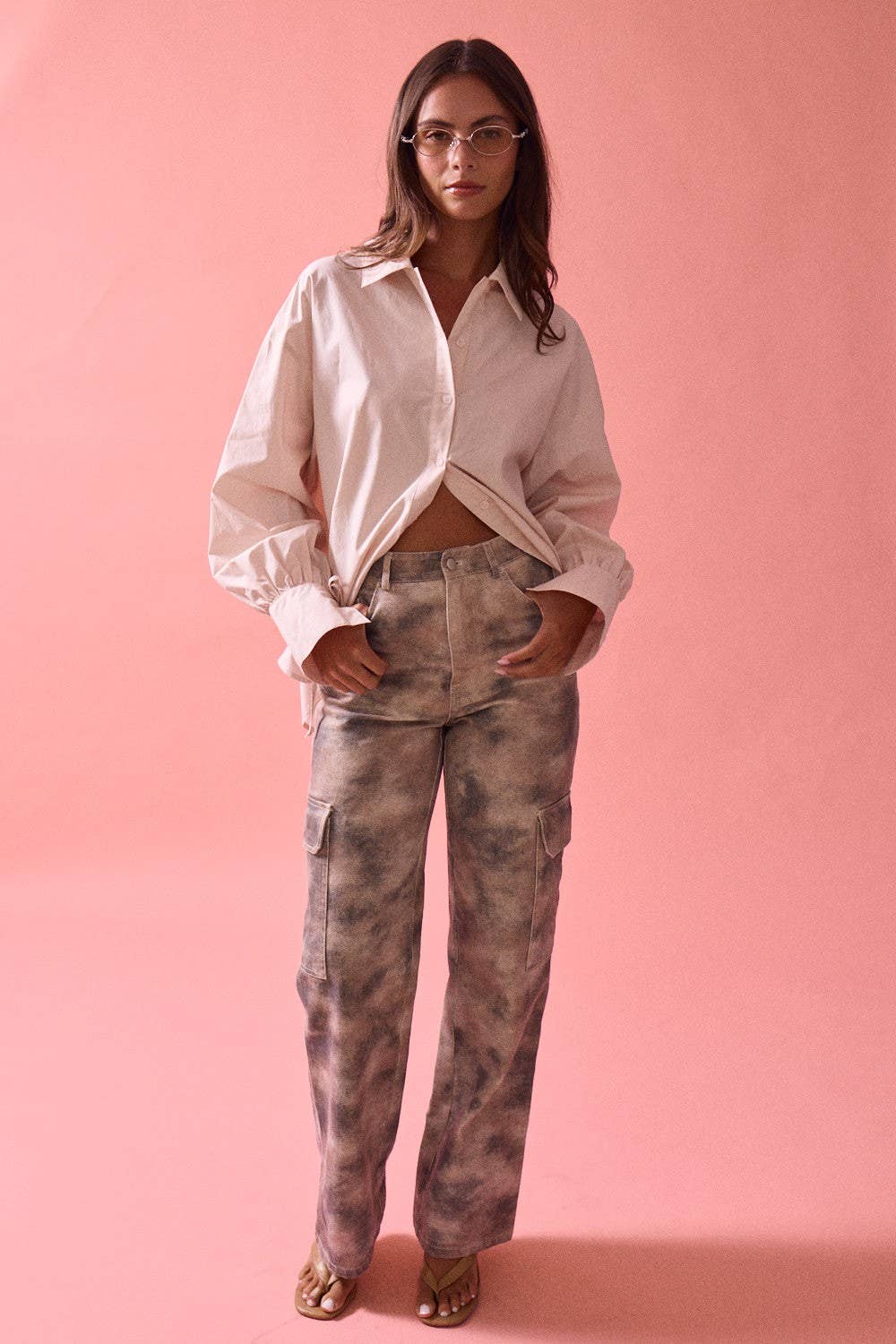 Smokey Print Wide Leg Cargo Jeans