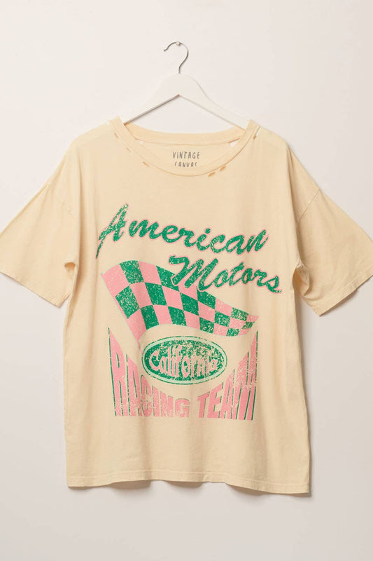 American Motors Round Neck Distress Graphic Tee