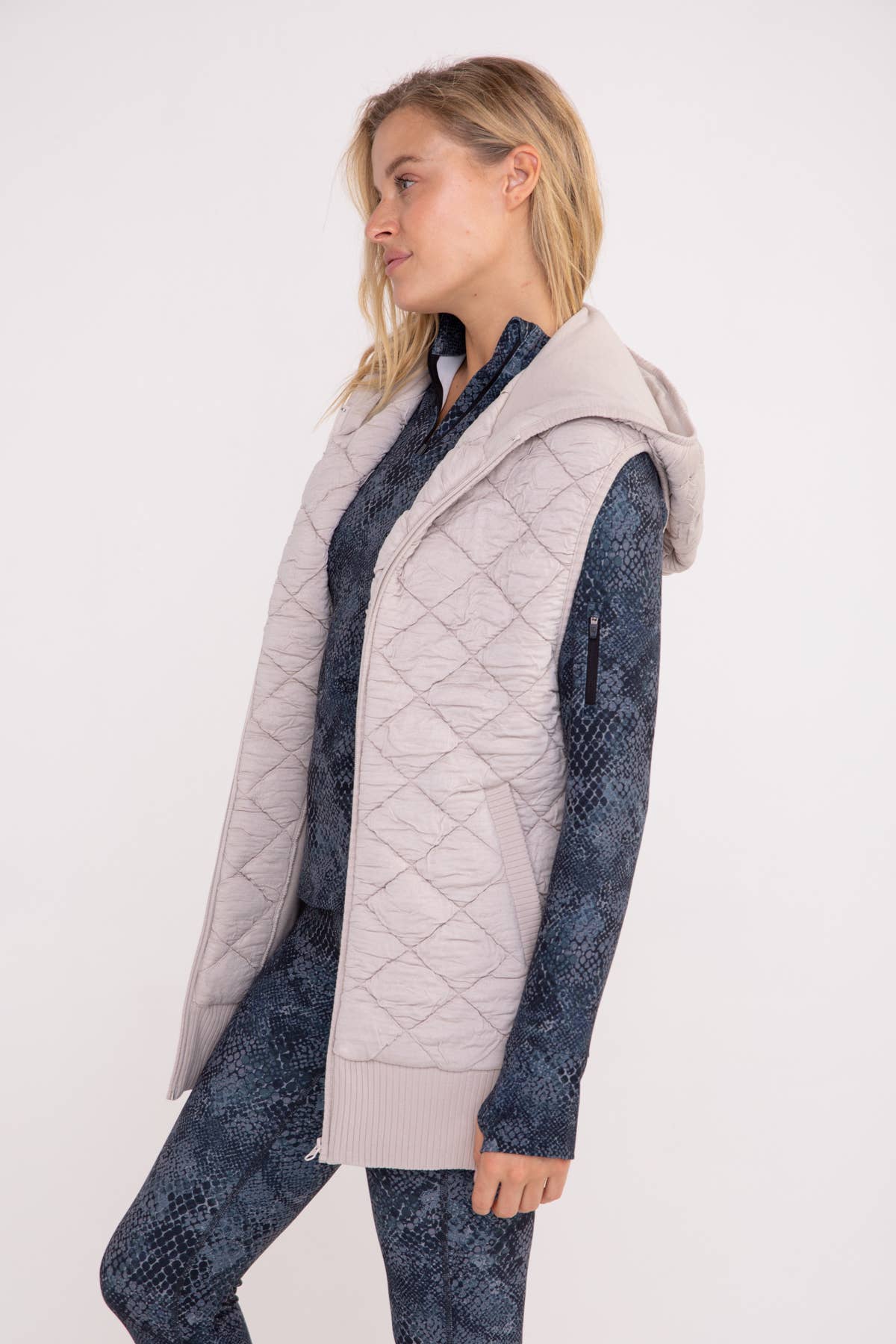 Oversized Quilted Fleece Vest with Hood