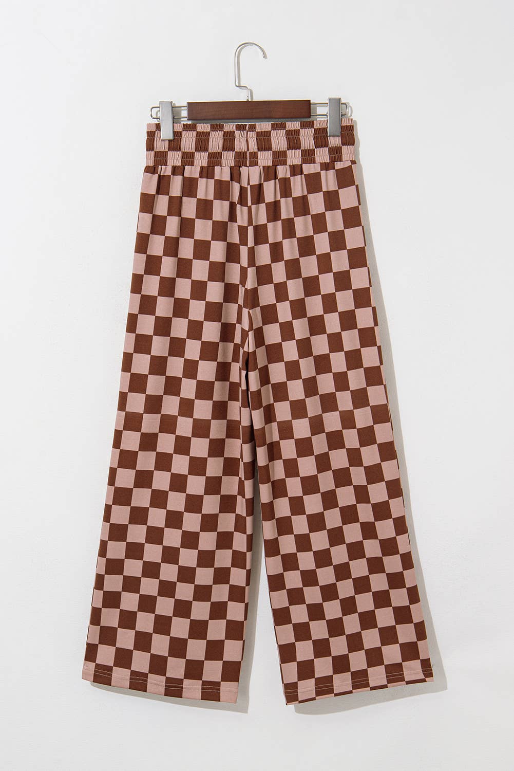 Checkered Elastic High Waist Loose Casual Pants