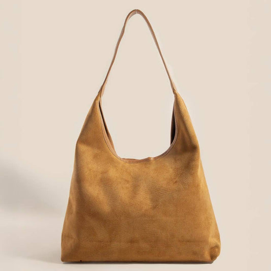 Suede Faux Leather Trim Hobo Bag