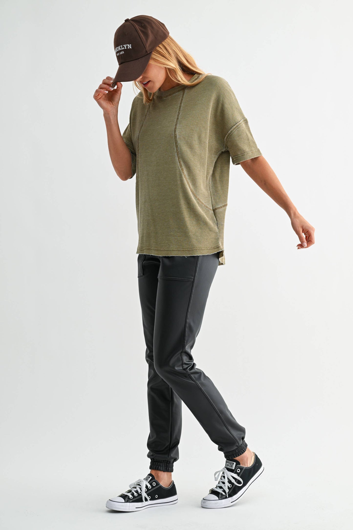 Cotton Blend Mineral Wash Waffle Short Sleeve Tee