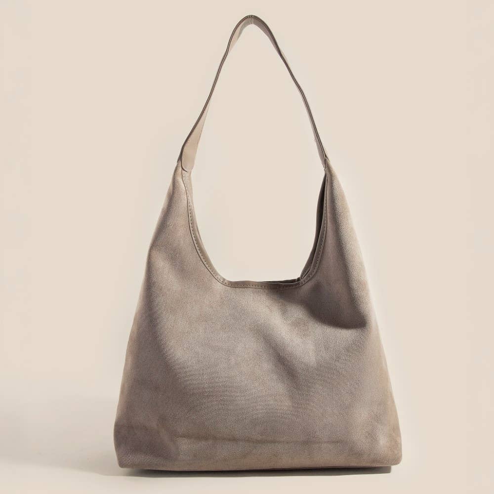 Suede Faux Leather Trim Hobo Bag