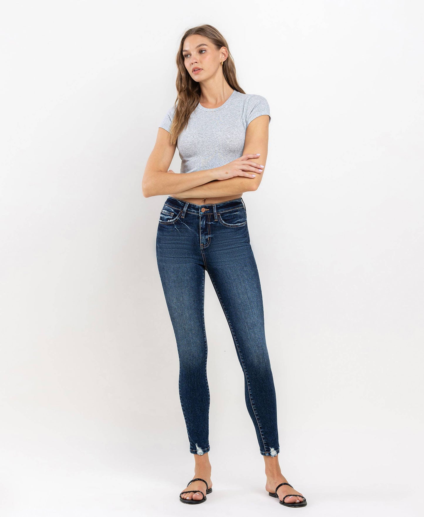 HIGH RISE ANKLE SKINNY JEANS T6154