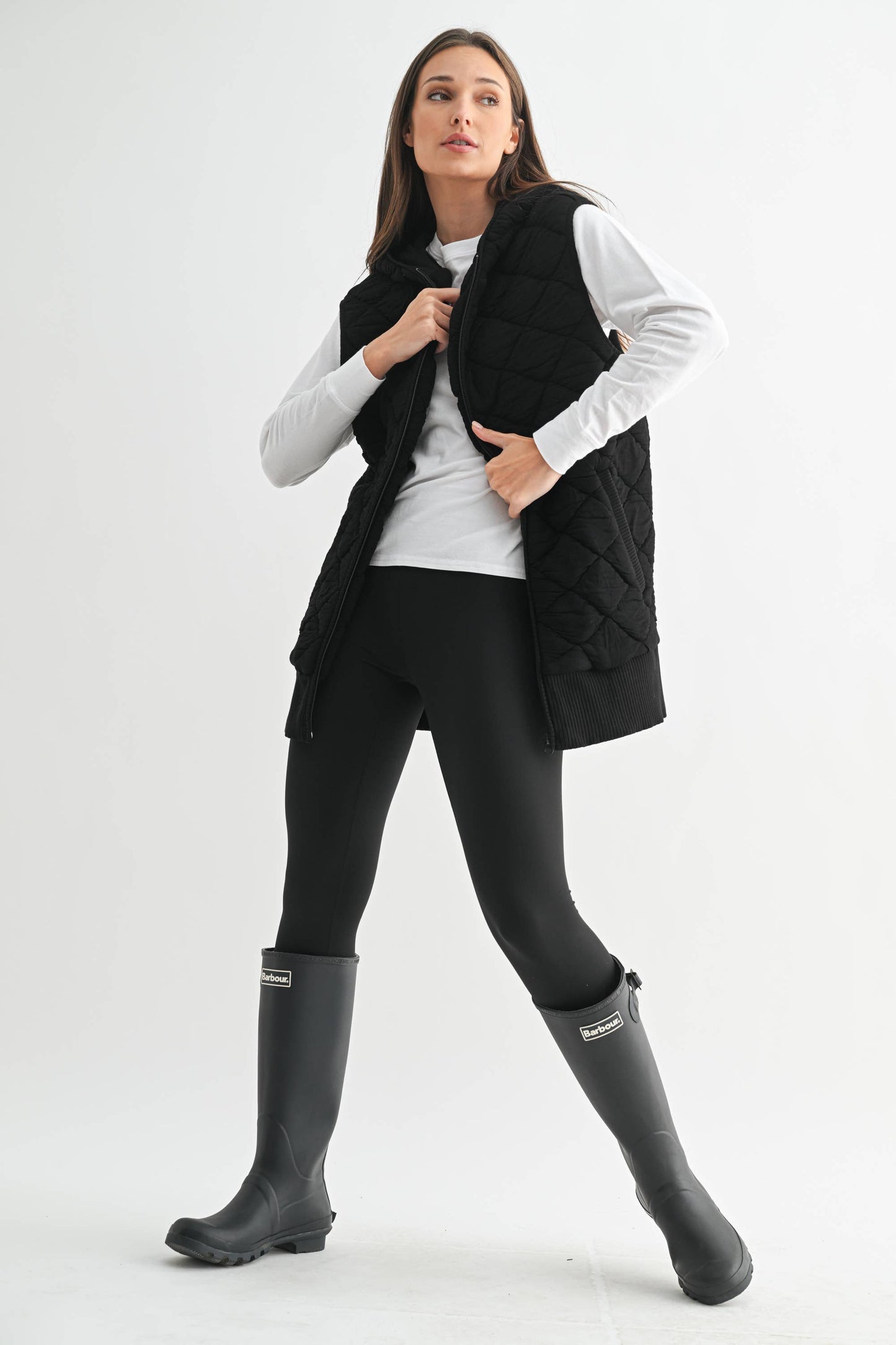Oversized Quilted Fleece Vest with Hood