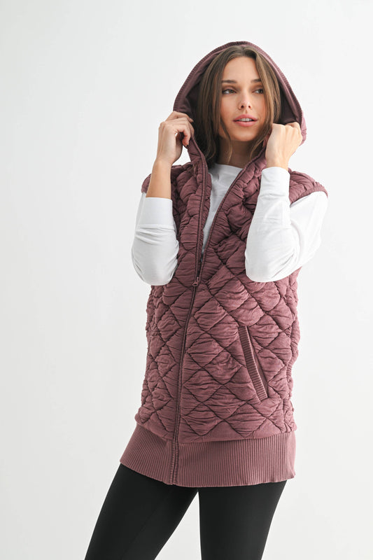 Oversized Quilted Fleece Vest with Hood
