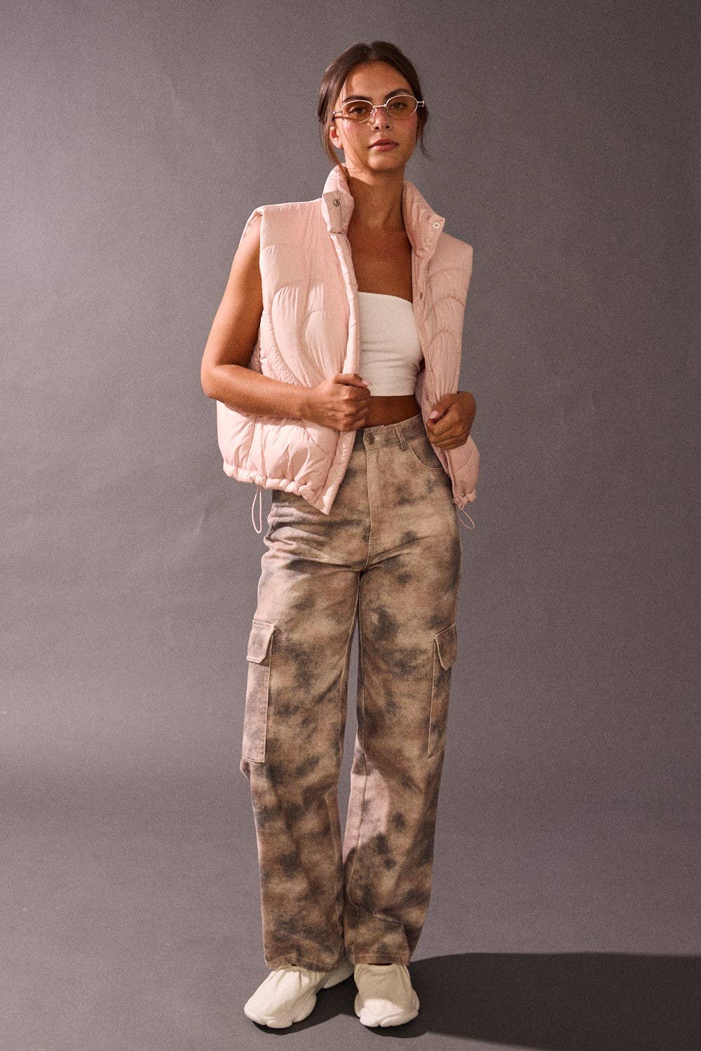 Smokey Print Wide Leg Cargo Jeans