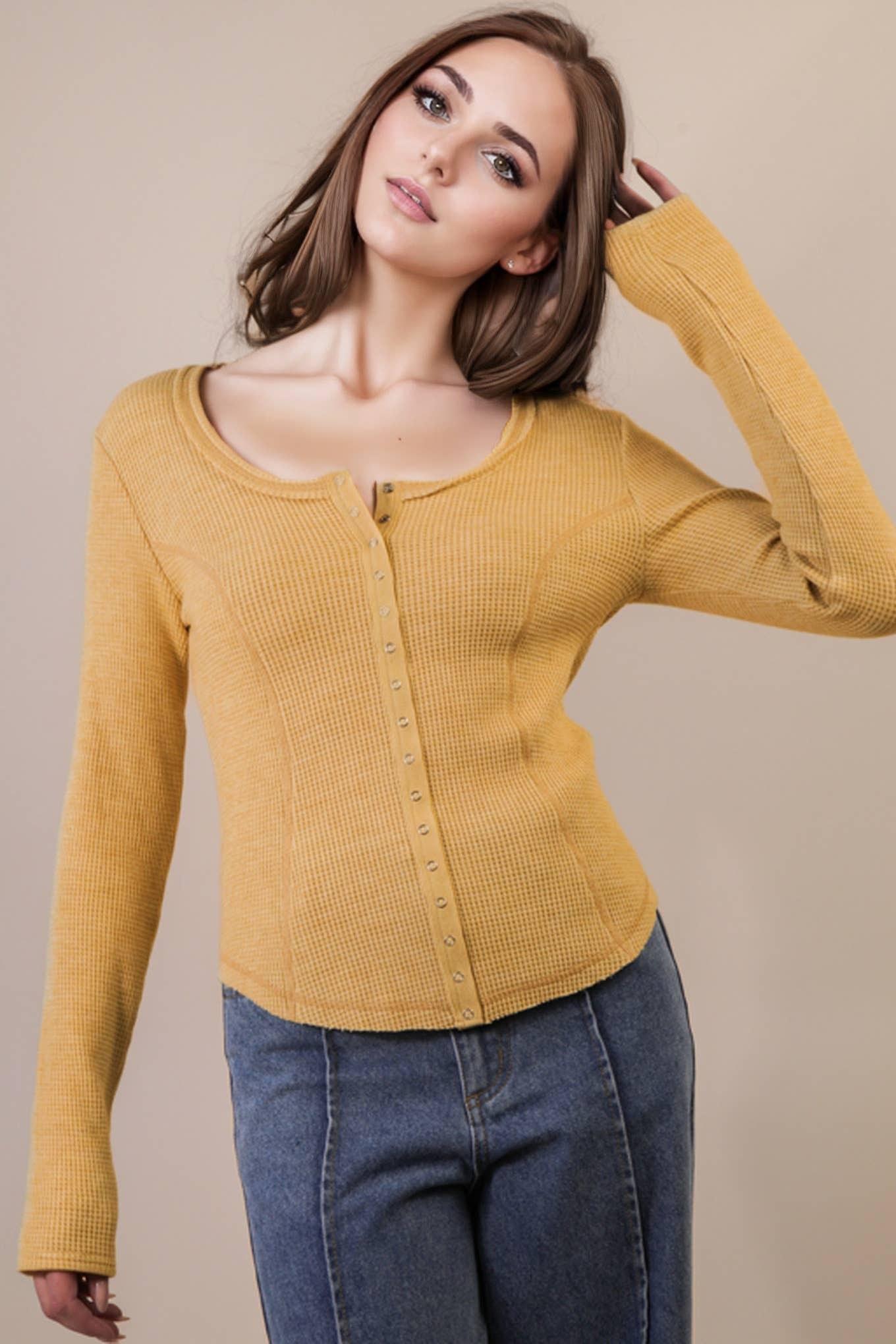 Button Down Fitted Knit Casual Top