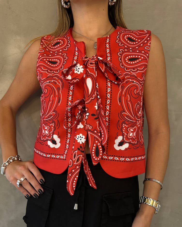 Casual Ethnic Style Crewneck Tie Vest