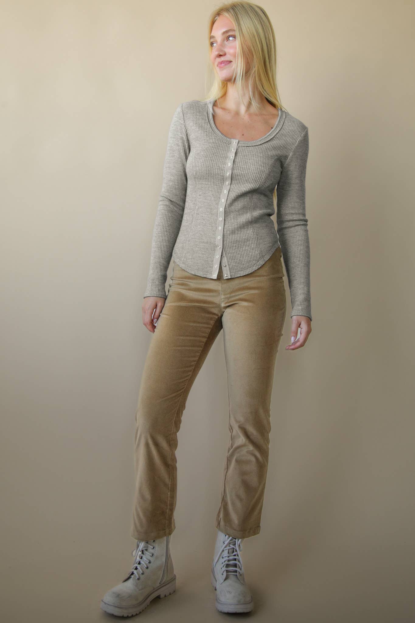 Button Down Fitted Knit Casual Top