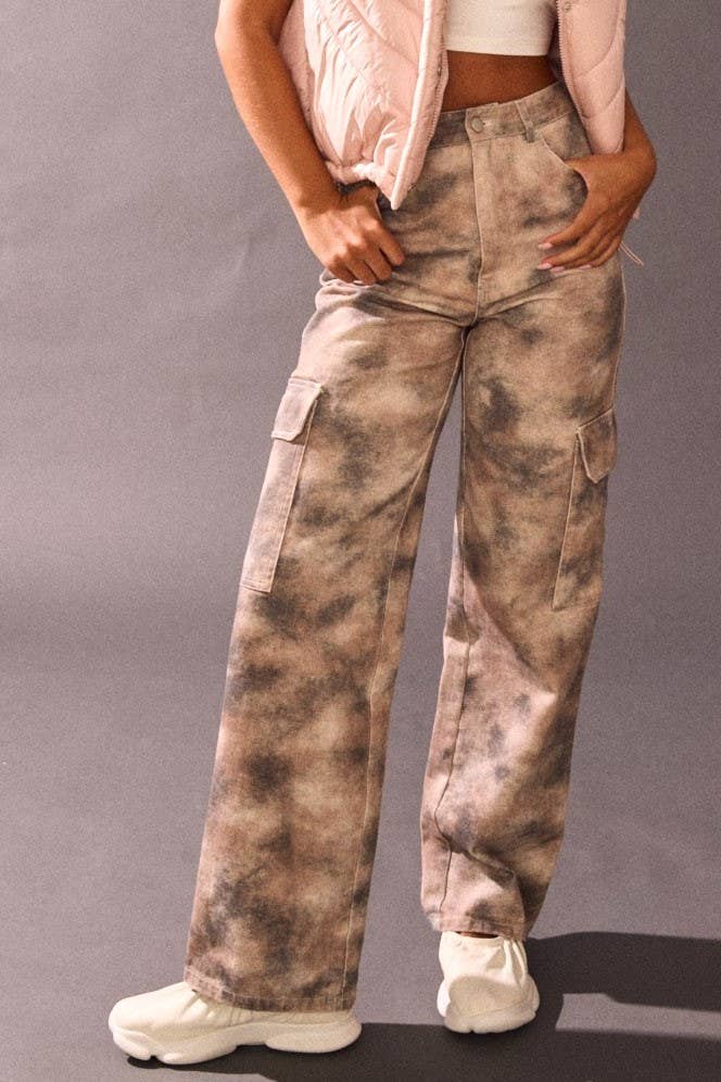 Smokey Print Wide Leg Cargo Jeans
