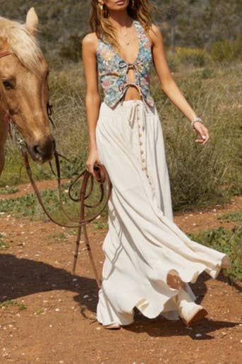 Ribbon bow tie front closure Floral halter top