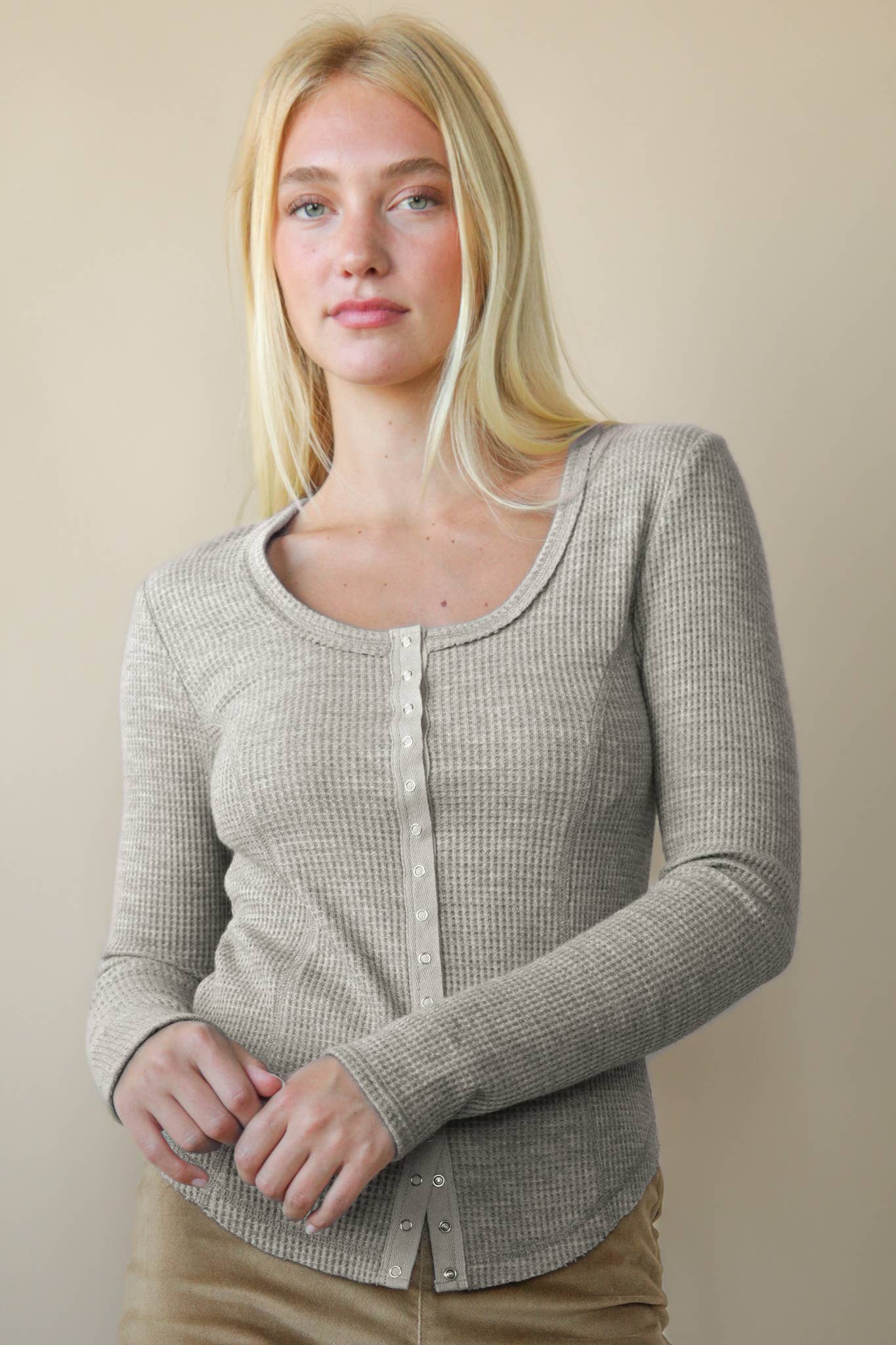 Button Down Fitted Knit Casual Top