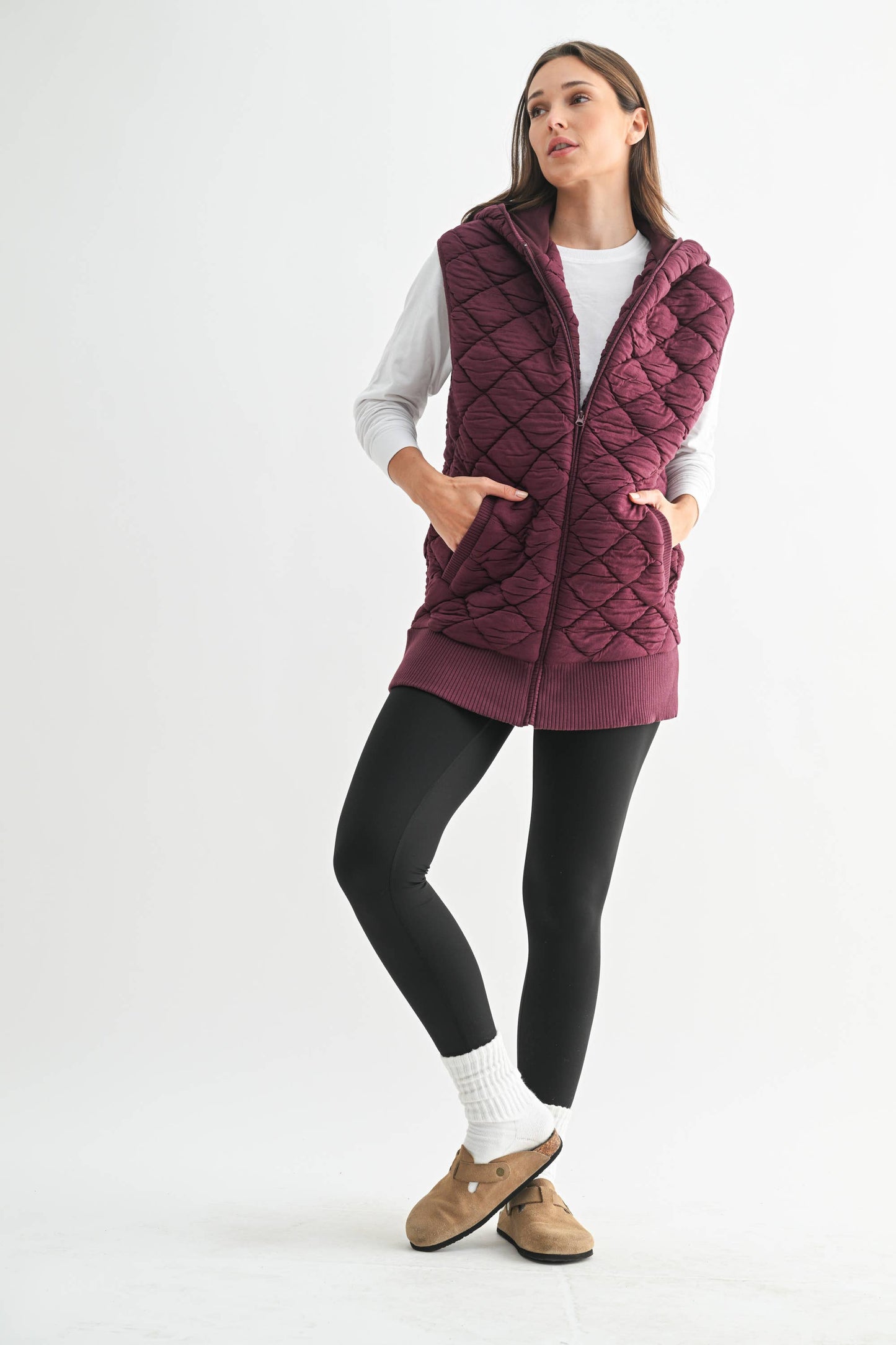 Oversized Quilted Fleece Vest with Hood