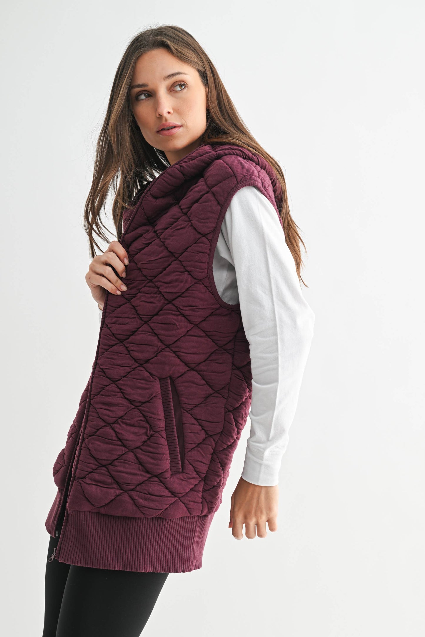 Oversized Quilted Fleece Vest with Hood