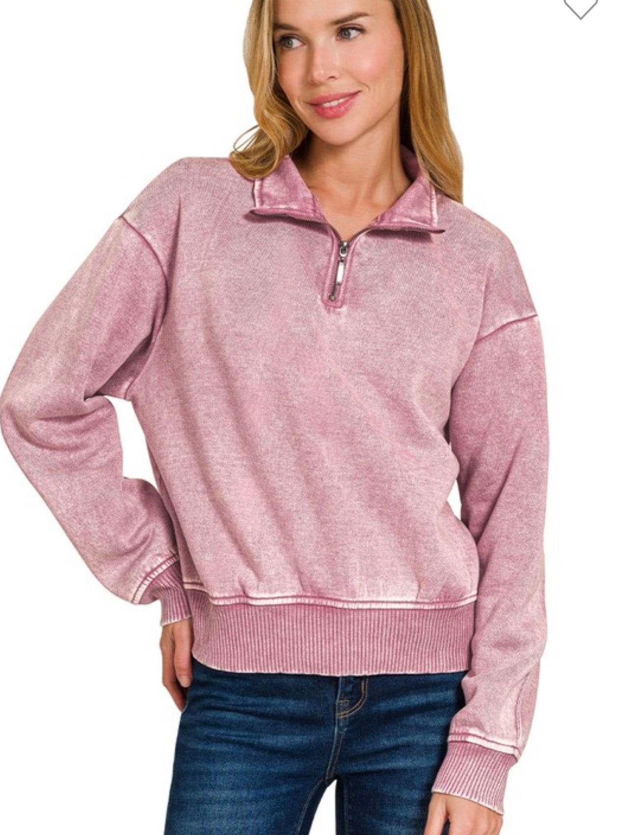 Acid Washed Half Zip Pullover