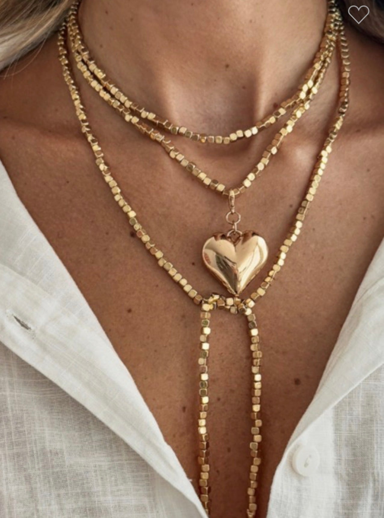 Gold Large Heart Y shaped Necklace