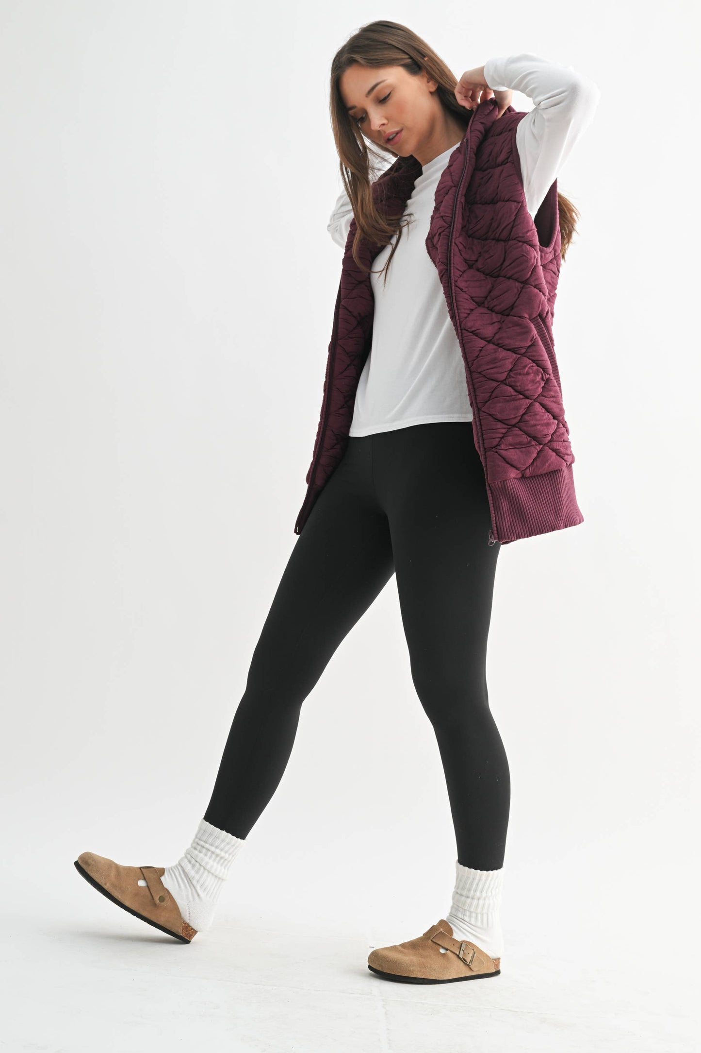 Oversized Quilted Fleece Vest with Hood