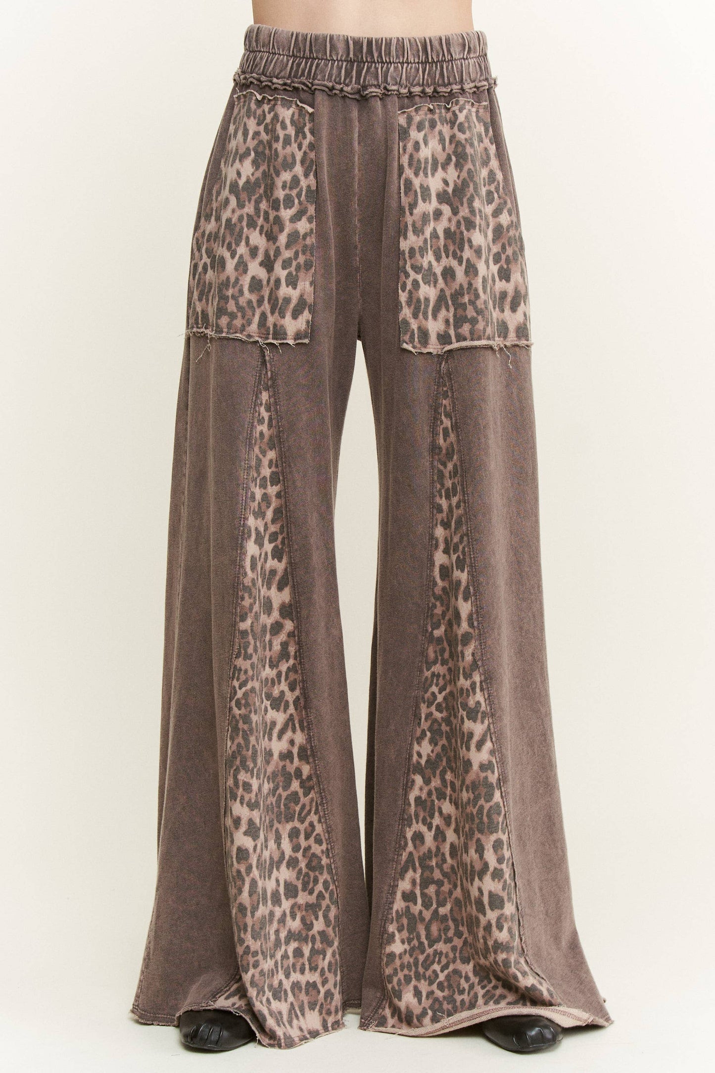 Mineral Washed Leopard Animal Print Flare Pants HP5783P1