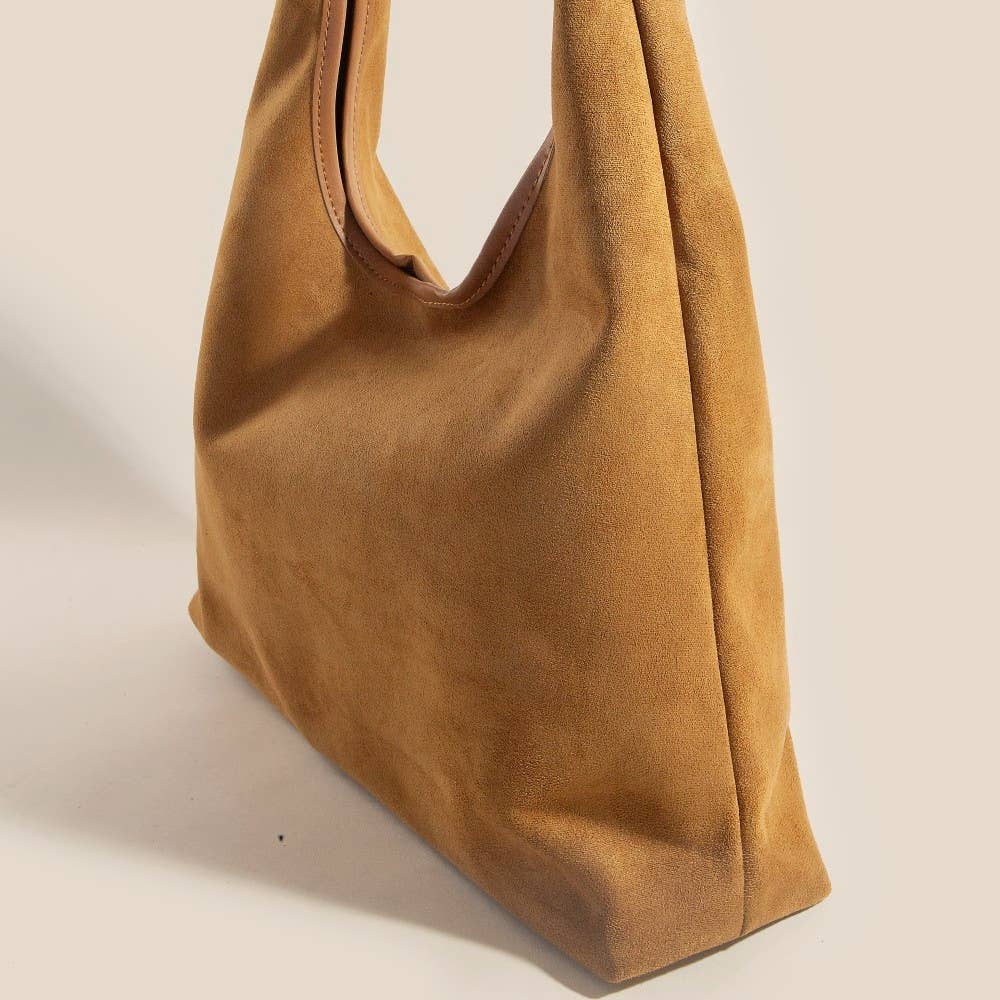 Suede Faux Leather Trim Hobo Bag