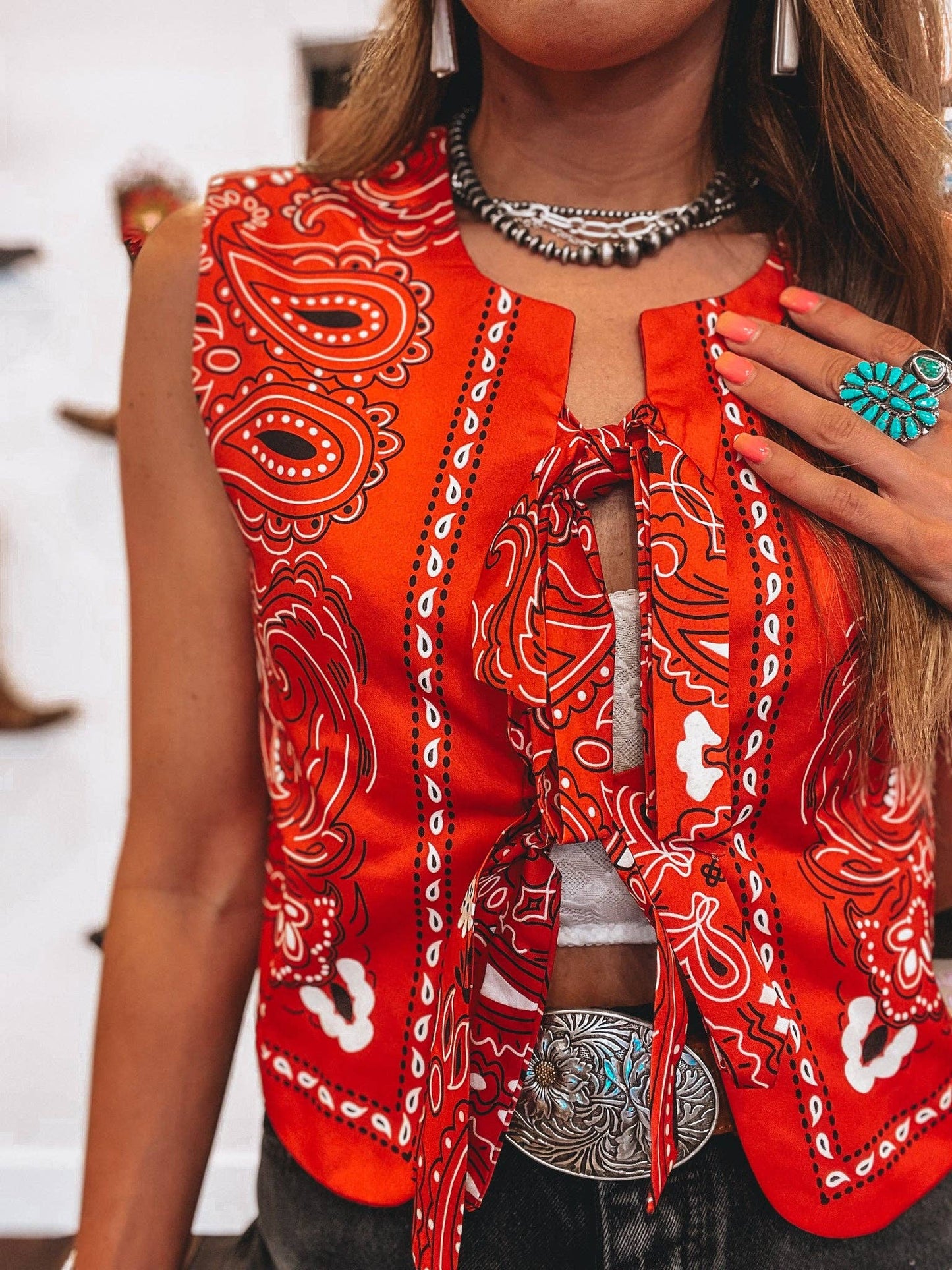 Casual Ethnic Style Crewneck Tie Vest