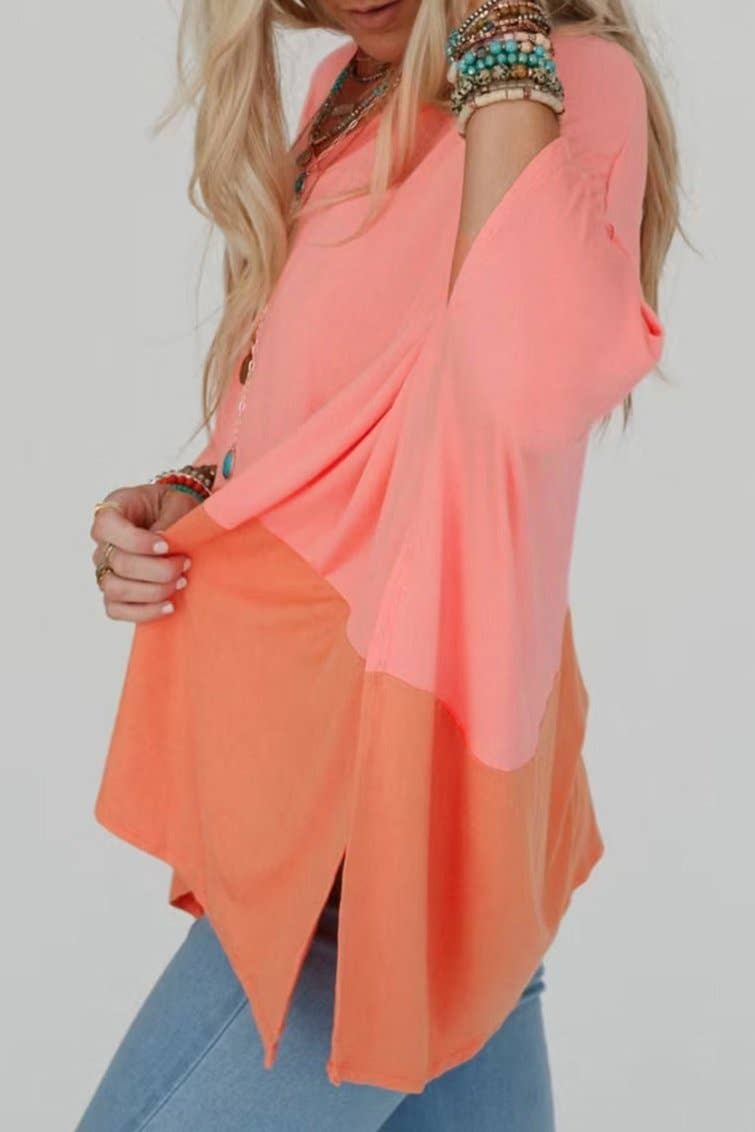 Colorblock 3/4 Sleeve Oversized Top