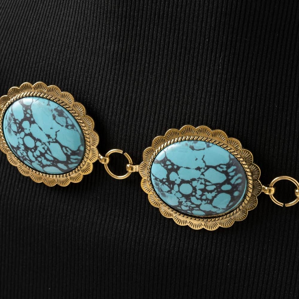 Western Turquoise Stone Oval Concho Disc Chain Belt