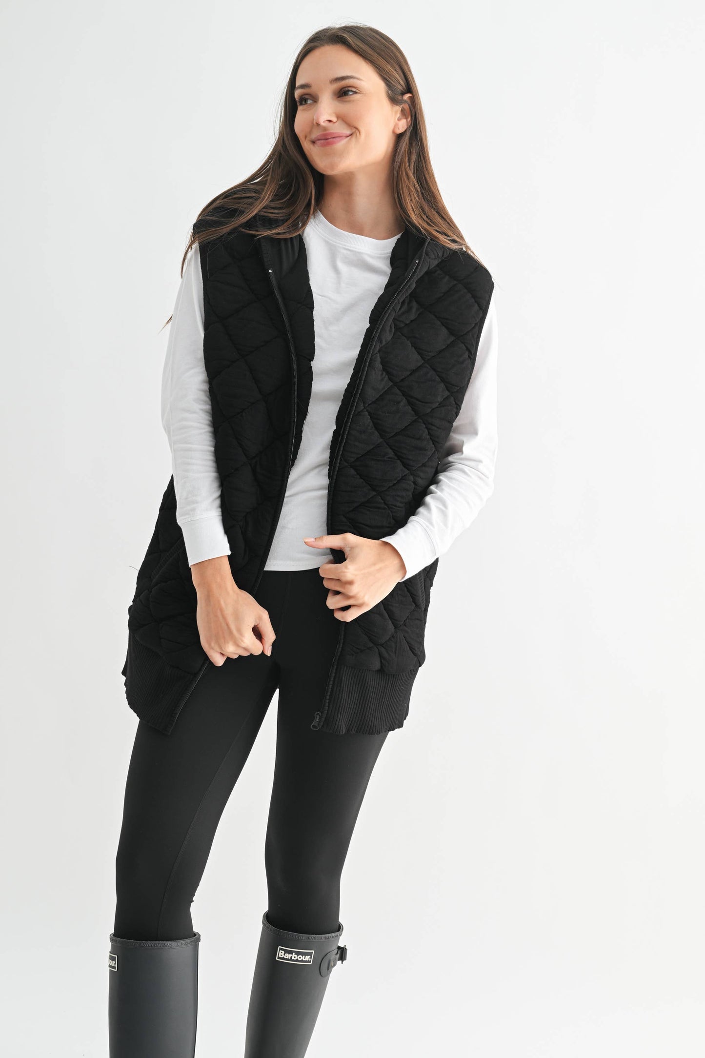 Oversized Quilted Fleece Vest with Hood
