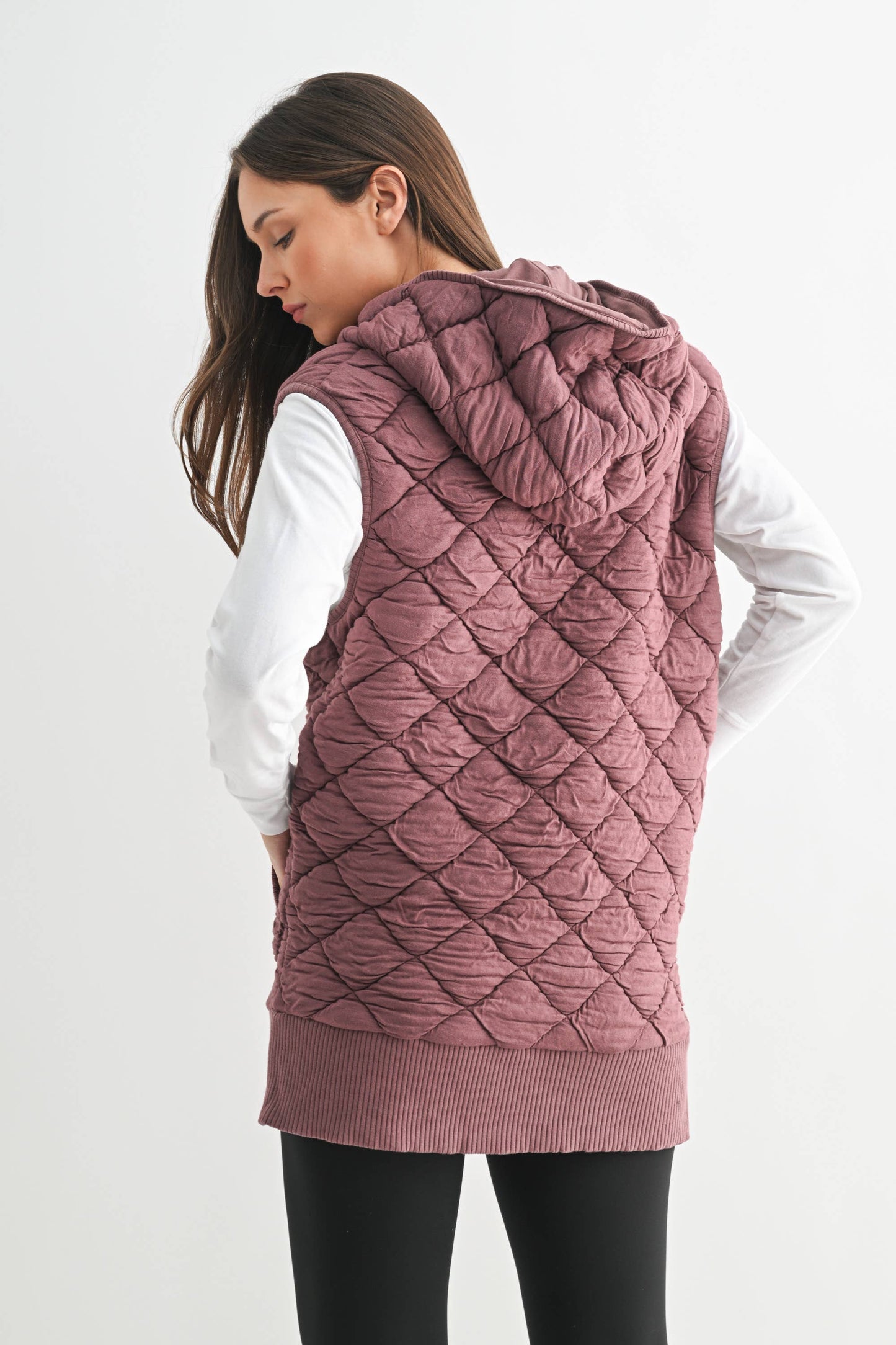 Oversized Quilted Fleece Vest with Hood