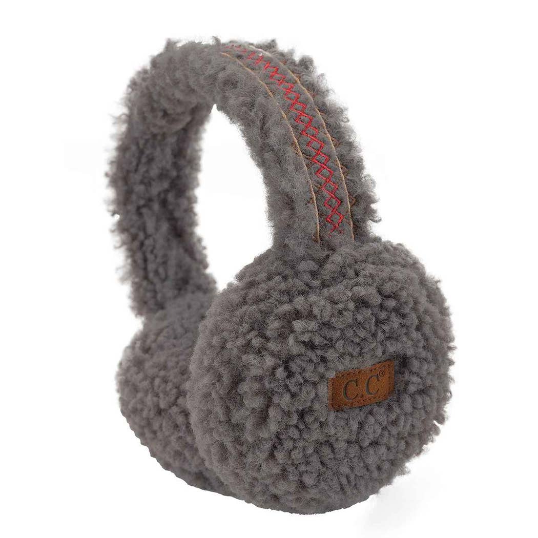 Sherpa With Embroidery Pattern Trim Earmuffs