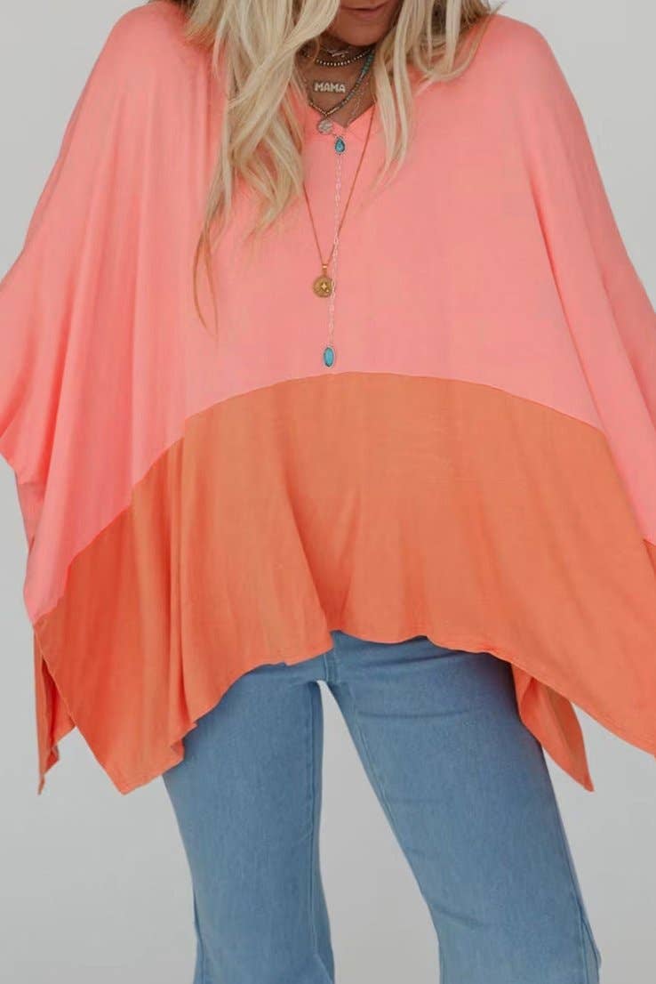 Colorblock 3/4 Sleeve Oversized Top