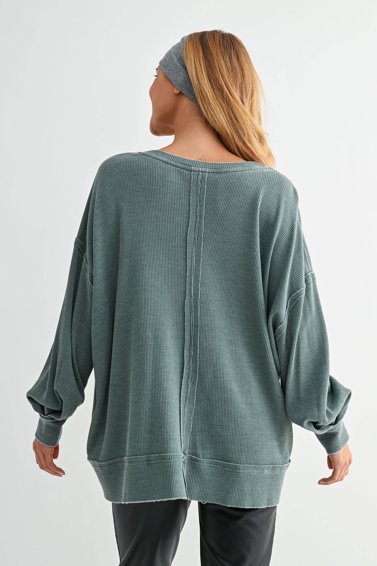 Cotton Blend Waffle Knit Oversized Long Sleeve