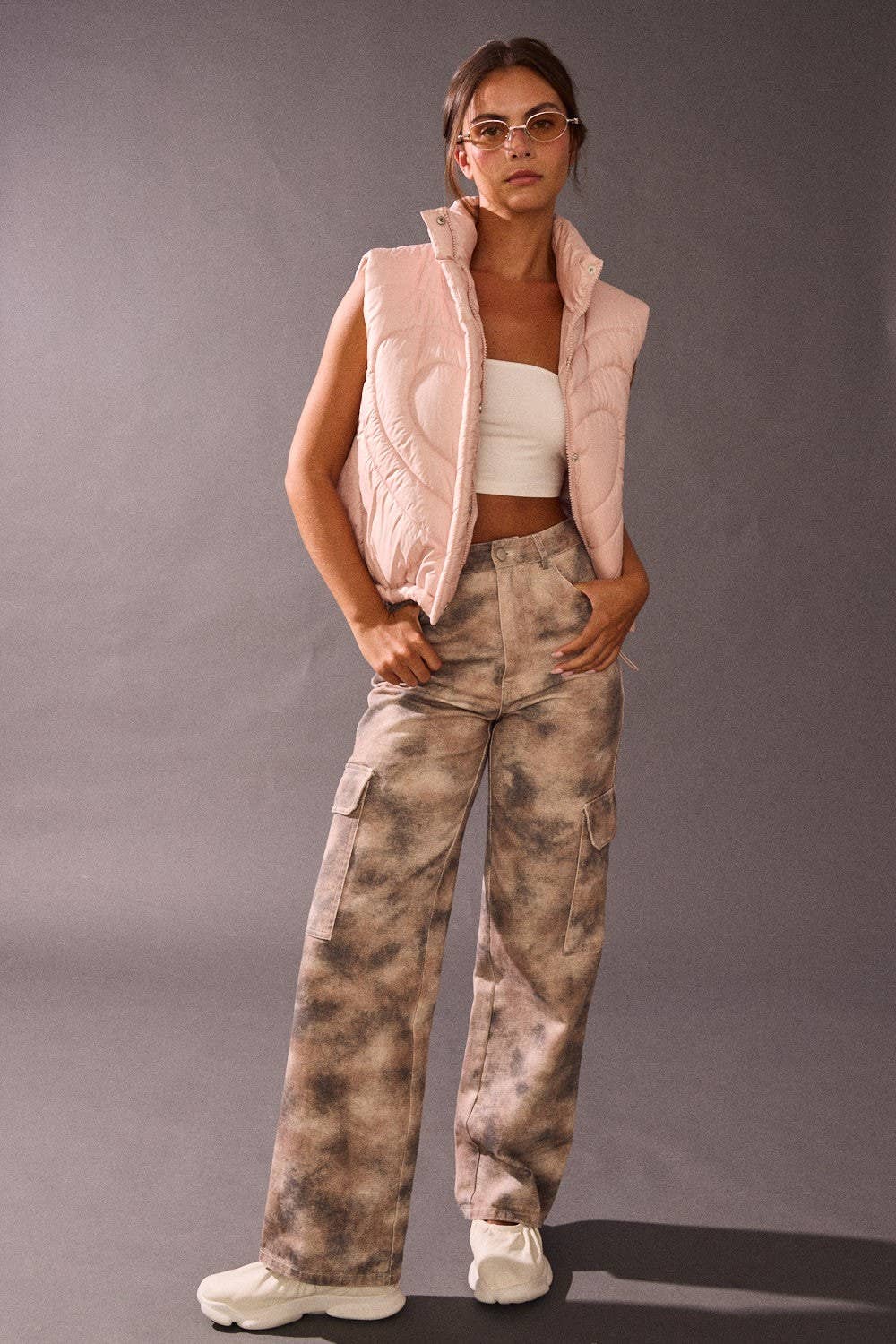 Smokey Print Wide Leg Cargo Jeans
