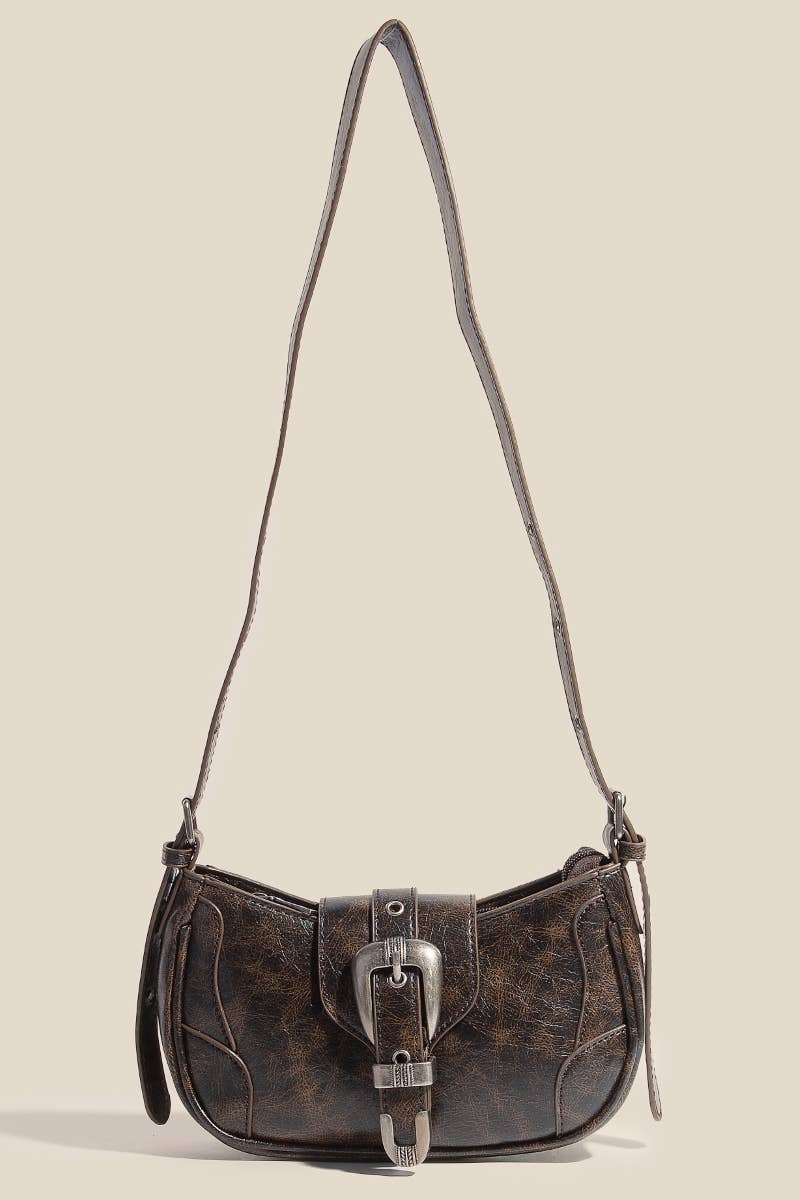 Western Buckle Accent Multi Panel Shoulder Bag