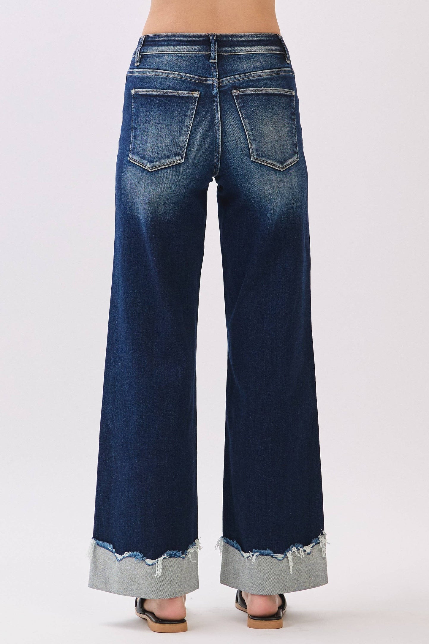 HIGH RISE STRETCH WIDE LEG W/ CUFFED HEM JEANS