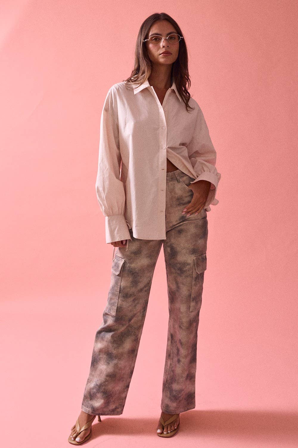 Smokey Print Wide Leg Cargo Jeans