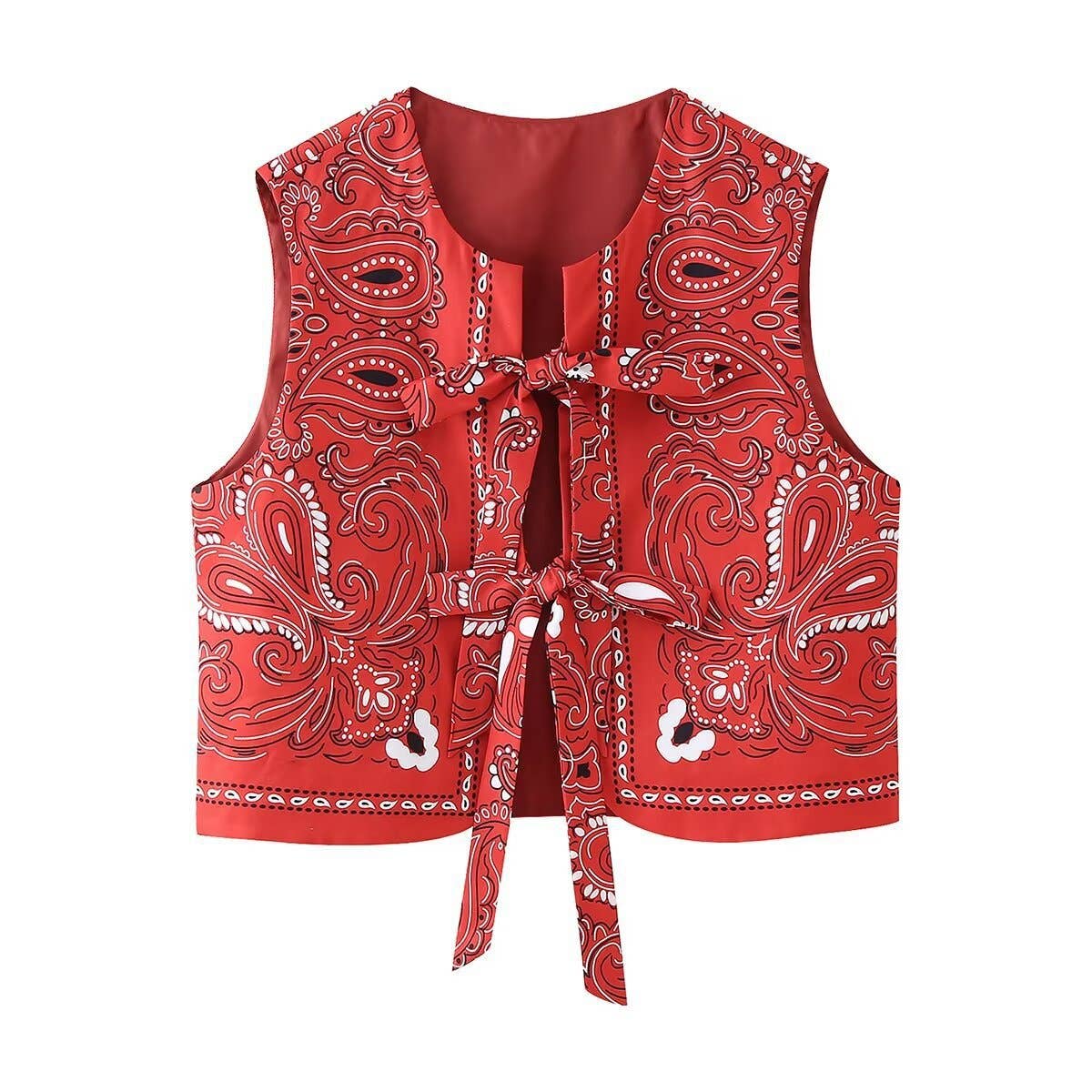 Casual Ethnic Style Crewneck Tie Vest