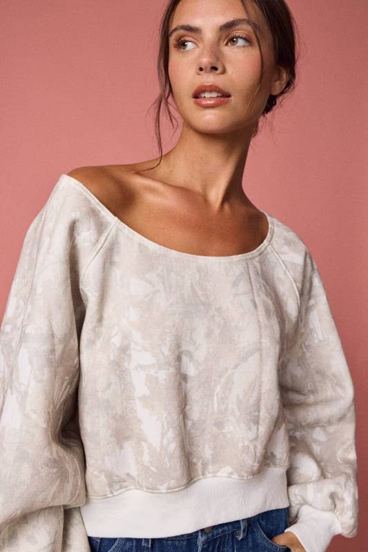 - Nature Camo Print Off-Shoulder LS Top