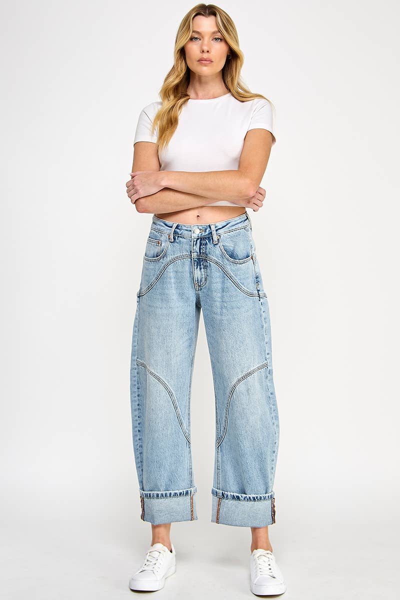 -HIGH RISE BARREL WIDE CUFF WITH STRETCH