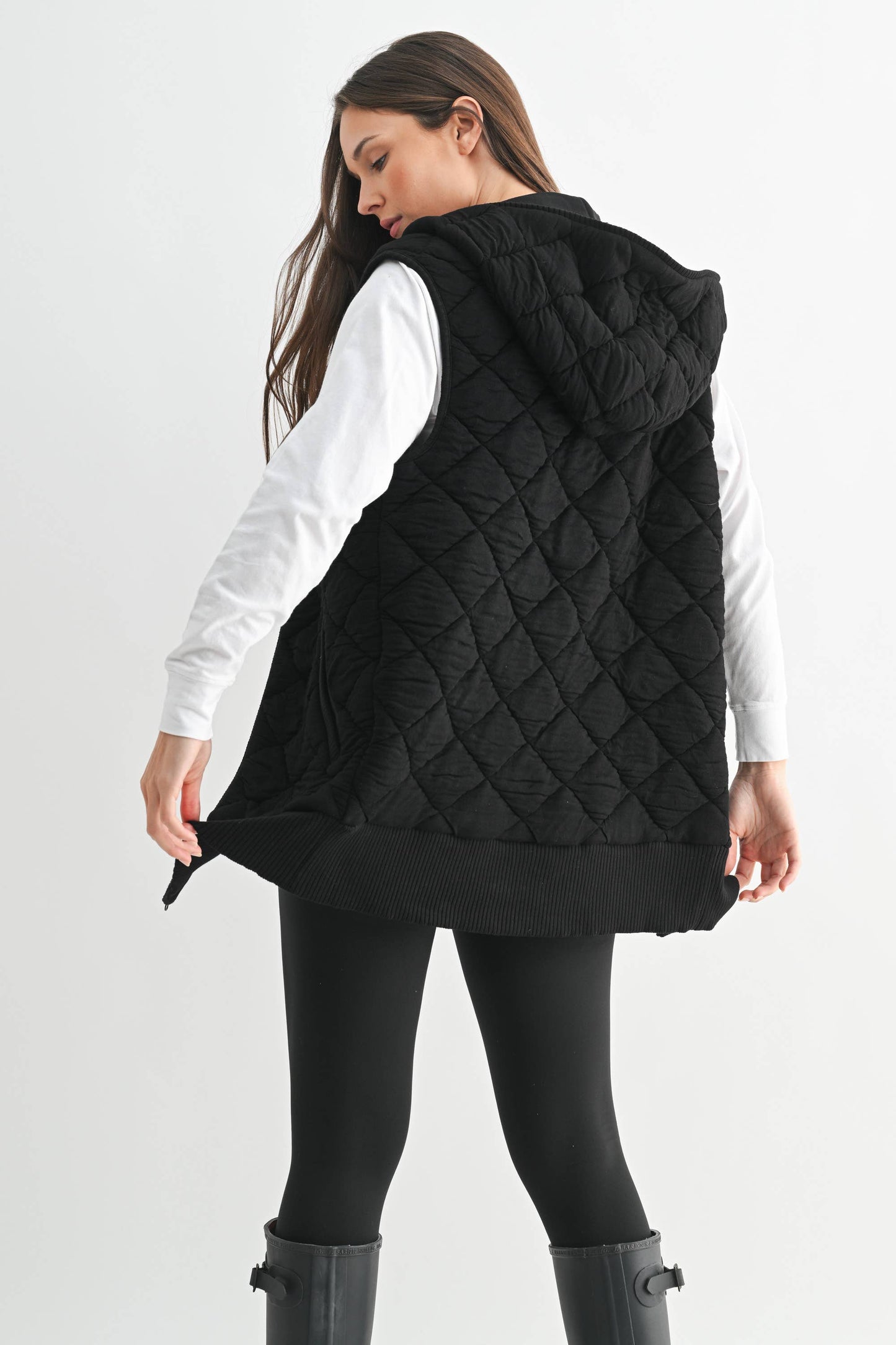 Oversized Quilted Fleece Vest with Hood