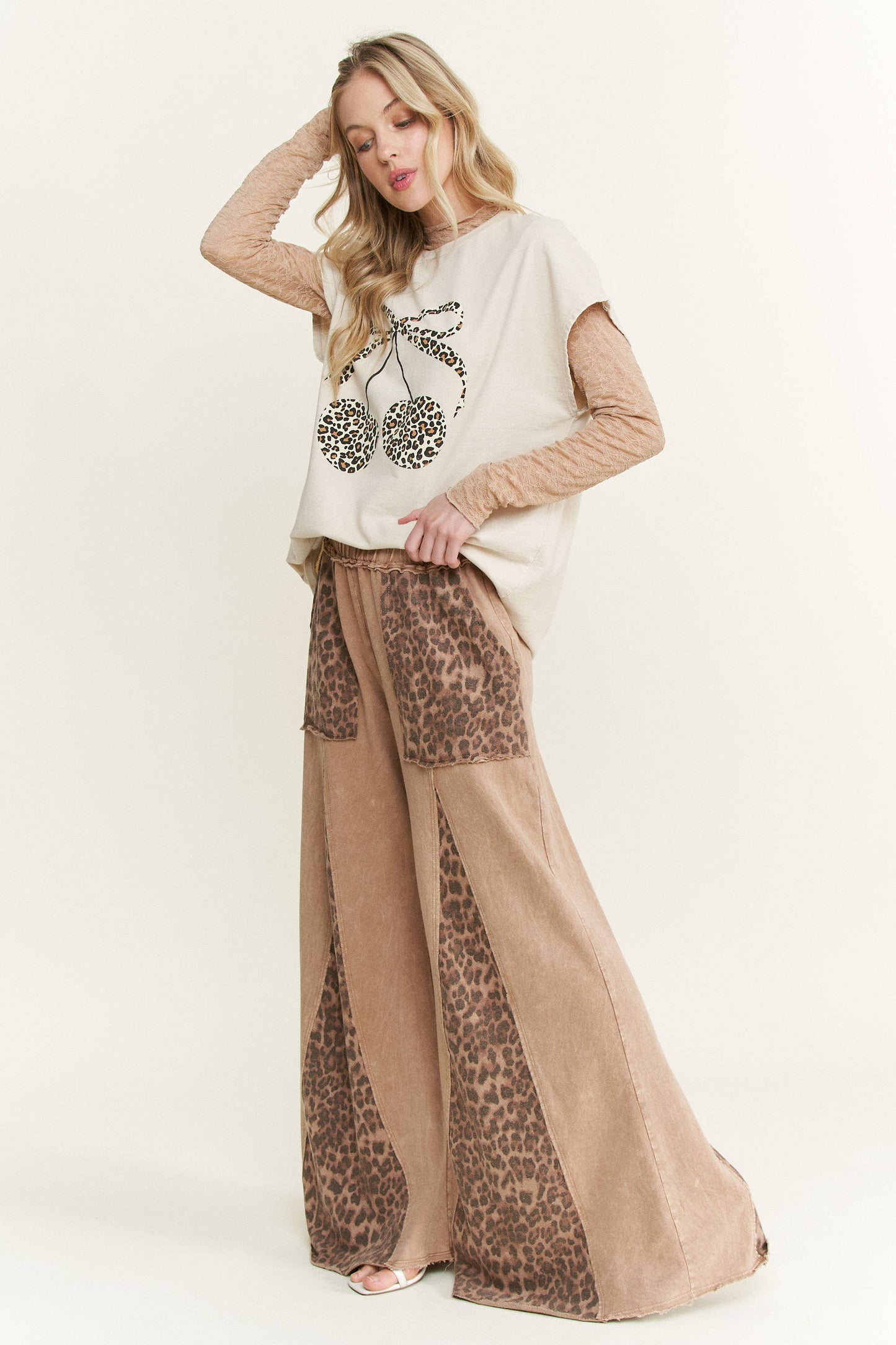 Mineral Washed Leopard Animal Print Flare Pants HP5783P1