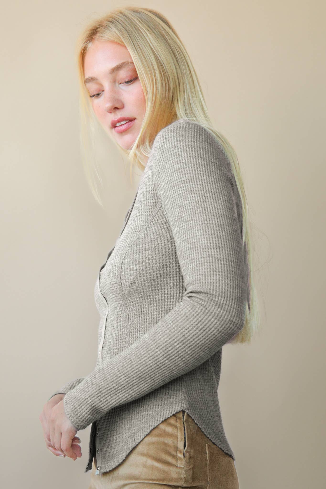 Button Down Fitted Knit Casual Top