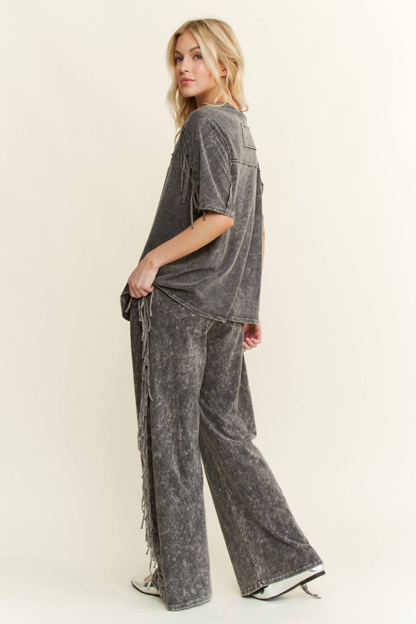 Mineral Washed Fringe Pant