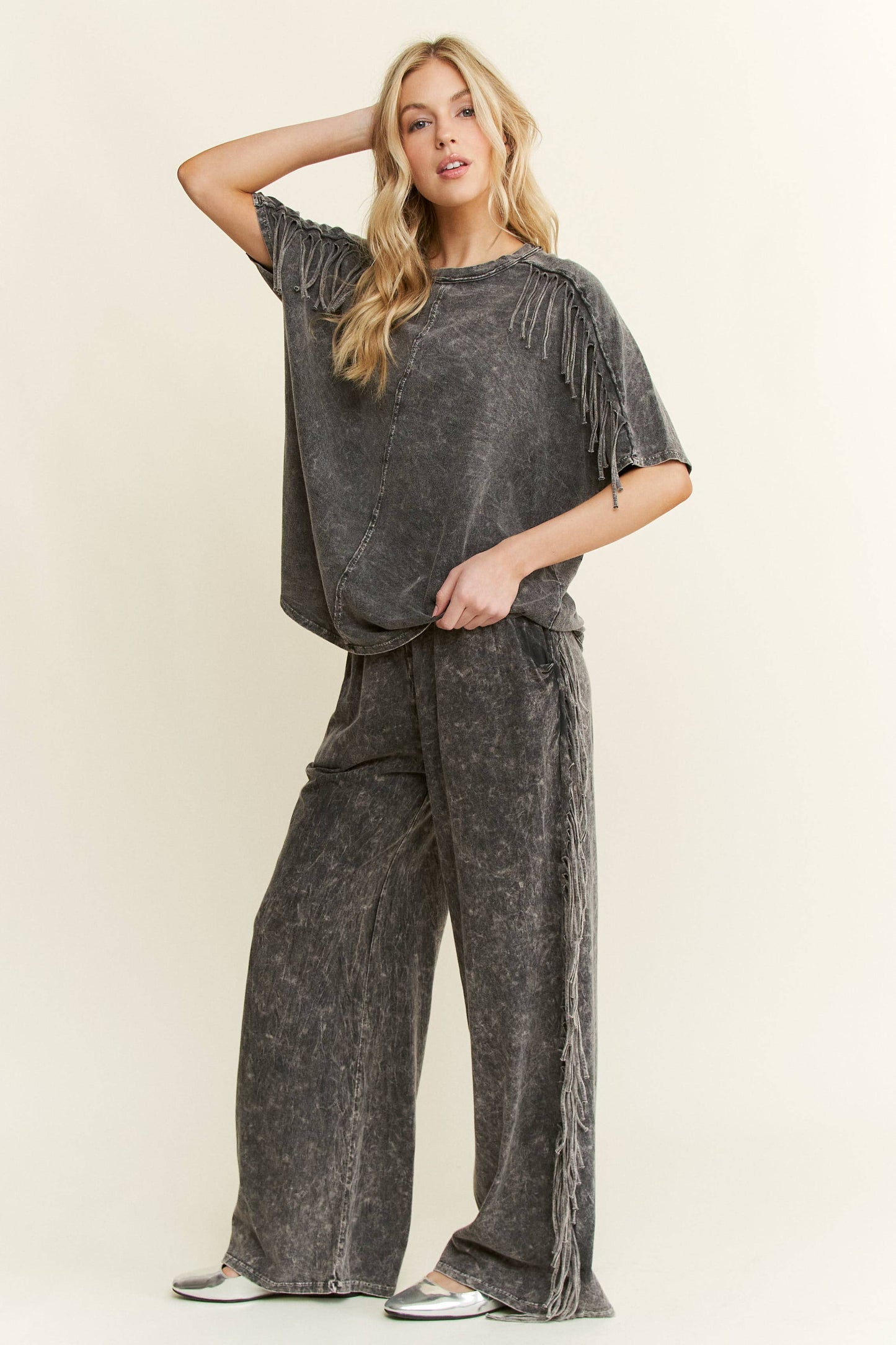 Mineral Washed Fringe Pant