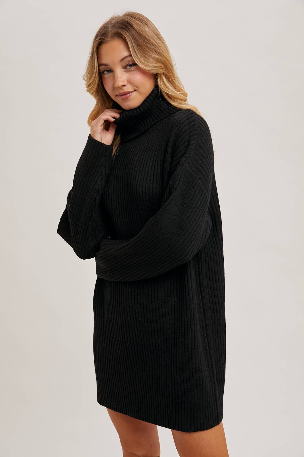TURTLE NECK KNIT SWEATER DRESS