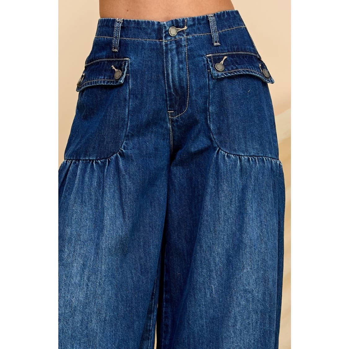 Ankle Drawstring Wide Denim Pants
