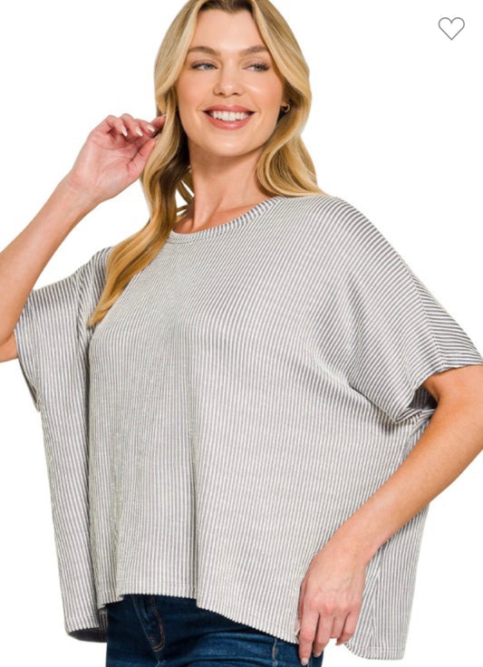 Ribbed Oversized Short Sleeve Shirt