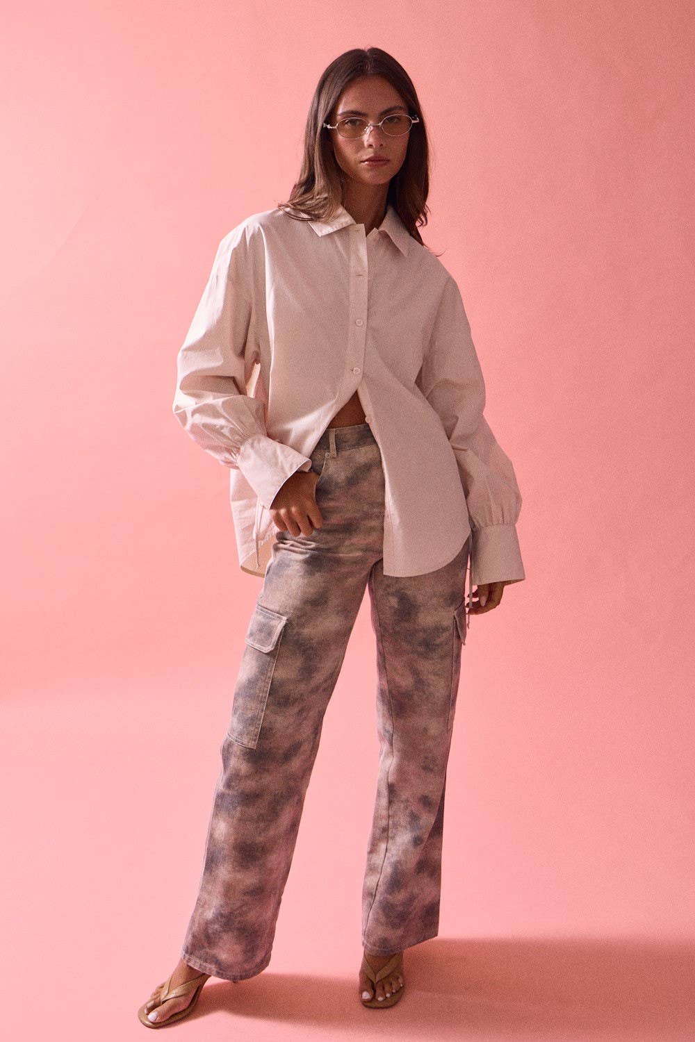 Smokey Print Wide Leg Cargo Jeans